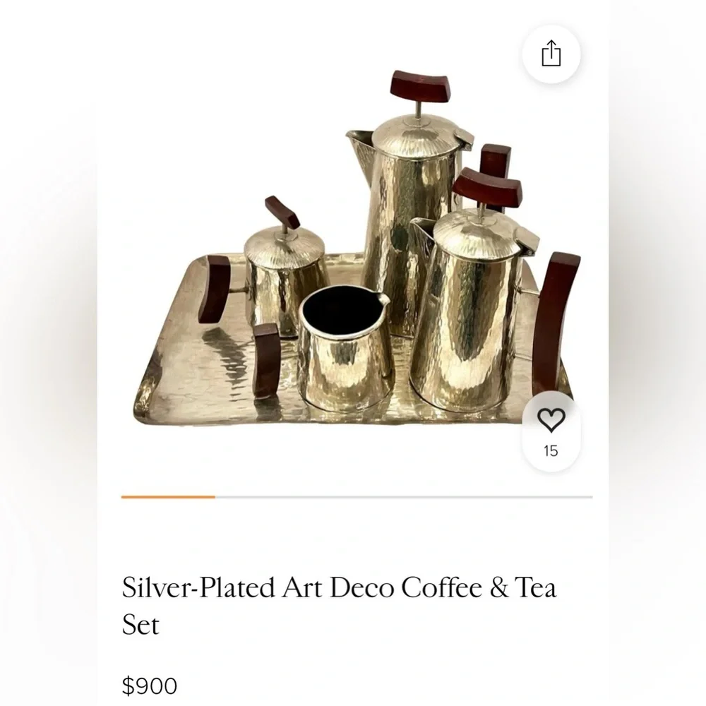 Silver-plated Coffee or Tea Pot + Teak Cheese Board hammered texture wood handle